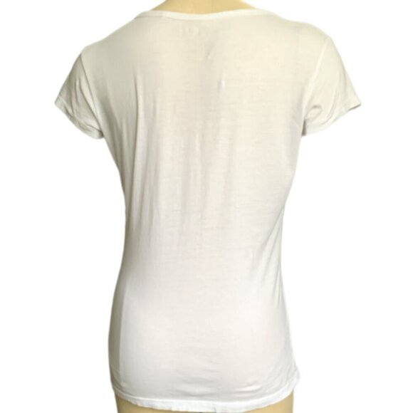 GUESS White Graphic Tee Beaded/Studed Sz M #67G - Picture 5 of 6